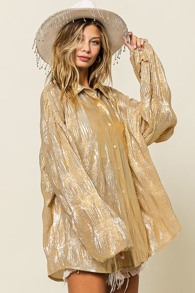 Bubble Sleeve Metallic Shirt