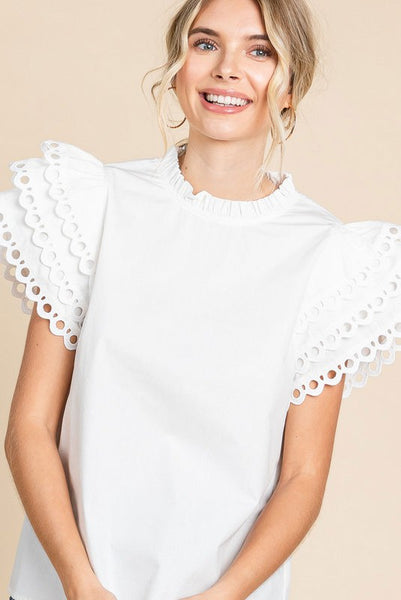 Solid Layer Ruffled Cap Sleeve Top