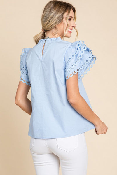 Solid Layer Ruffled Cap Sleeve Top