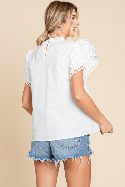 Solid Layer Ruffled Cap Sleeve Top