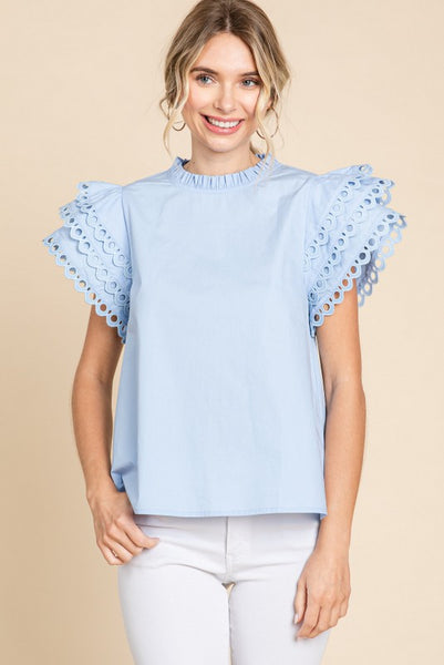 Solid Layer Ruffled Cap Sleeve Top