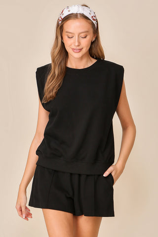 Back in Black Padded Shoulder Top