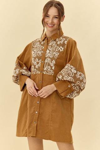 Daisy Embroidered Corduroy Dress