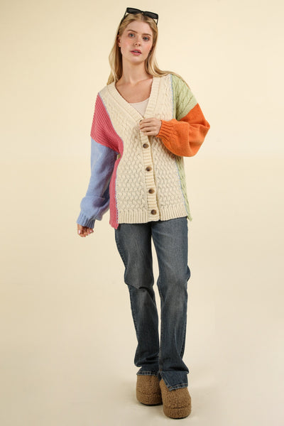 Color Block V-Neck Cardigan