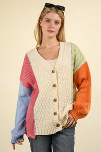 Color Block V-Neck Cardigan