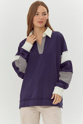 Navy Striped Color-Block Top