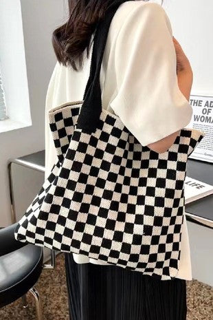 Checkered Crochet Knit Bag