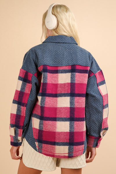 Textured Denim Plaid Shacket