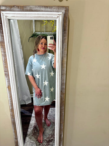 Star Printed Mineral Washed Tunic Dress