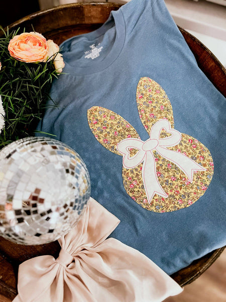 Floral Bunny Head w Bow | Handmade: L / Tee Shirt