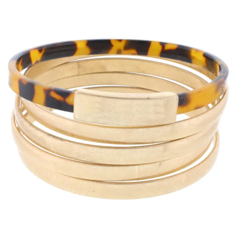 Tortoise Resin & 4 Gold Bracelet Bangle Set