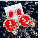 Beaded Red Rhinestone Helmet Earrings