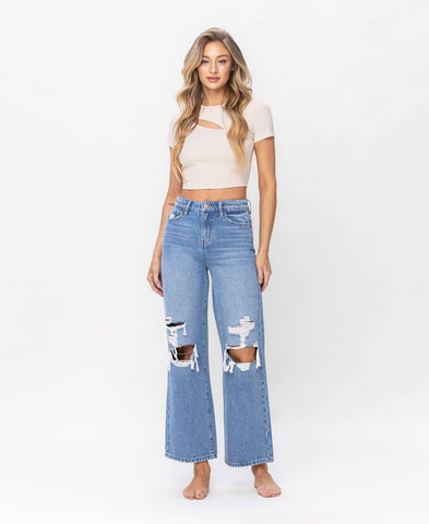 Toll-Free Distressed Wide Leg Jeans