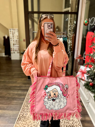 Tickled Pink Santa Tote