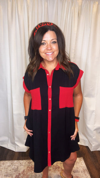 Red & Black Color Block Dress