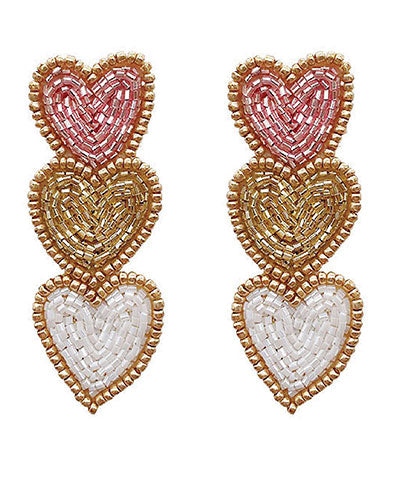 3 Beaded Heart Earrings