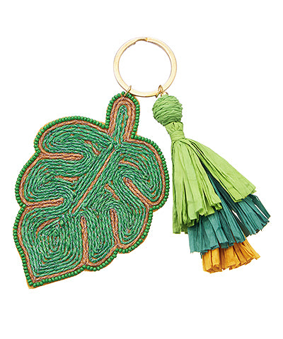 Raffia Monstera & Tassel Keychain