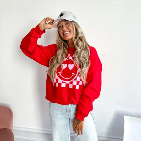 Checkered Heart Smiley Sweatshirt