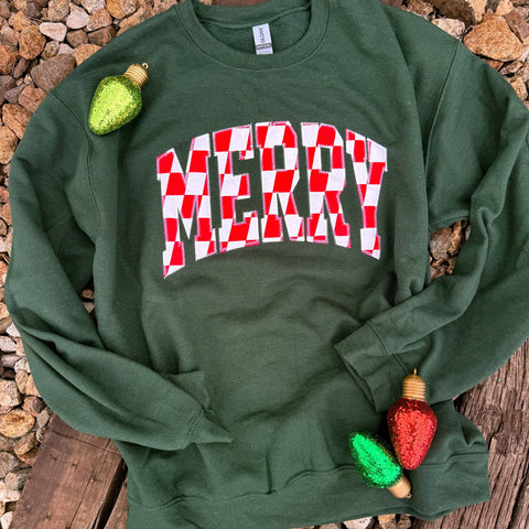 Merry Christmas Checkerboard Sweatshirt