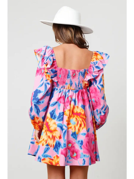 Floral Print Ruffle Long Sleeve Dress