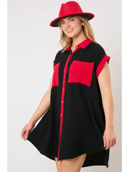 Red & Black Color Block Dress