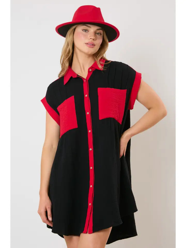 Red & Black Color Block Dress