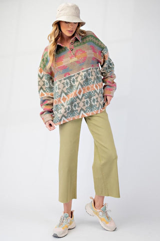 Ethnic Print Fleece Pullover