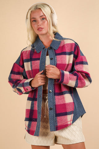 Textured Denim Plaid Shacket