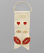 Lips & Heart Earring Set