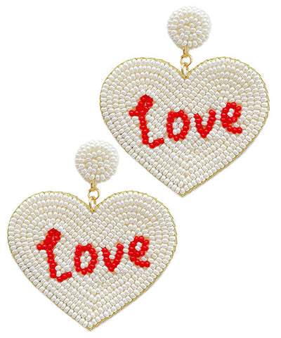 Beaded LOVE Heart Earrings